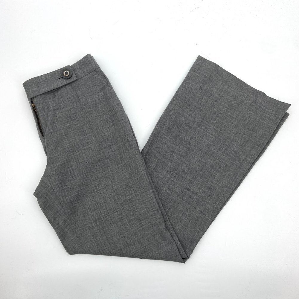 TORY BURCH Gray Wide Leg Button Detail High Rise Trouser Dress Pants